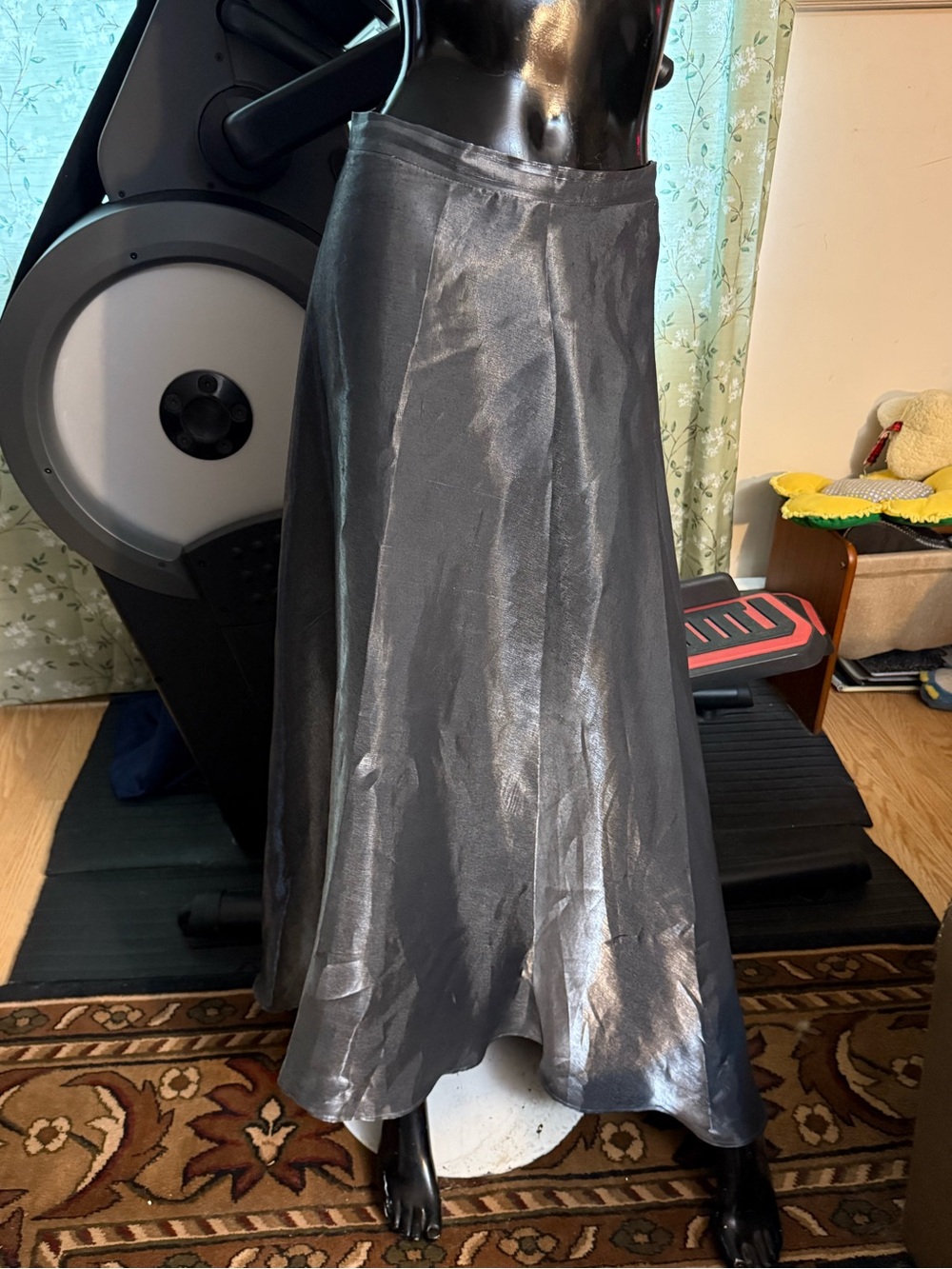 JS Collections Metallic Silver-Gray Maxi Skirt